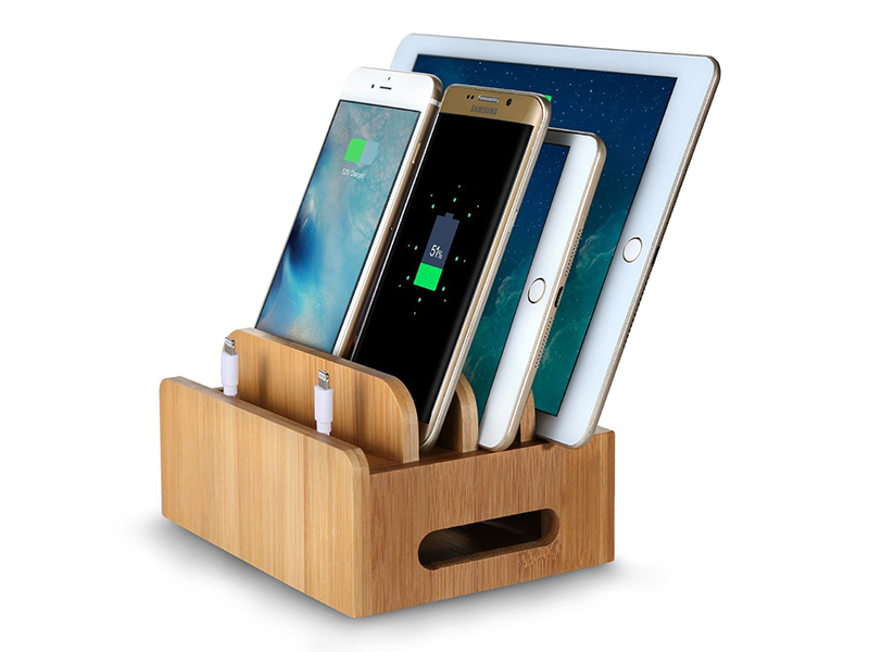 Bamboo Universal Multi Device Cord Organizer Stand