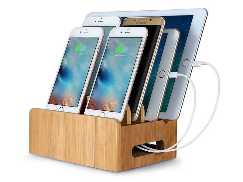 Bamboo Universal Multi Device Cord Organizer Stand