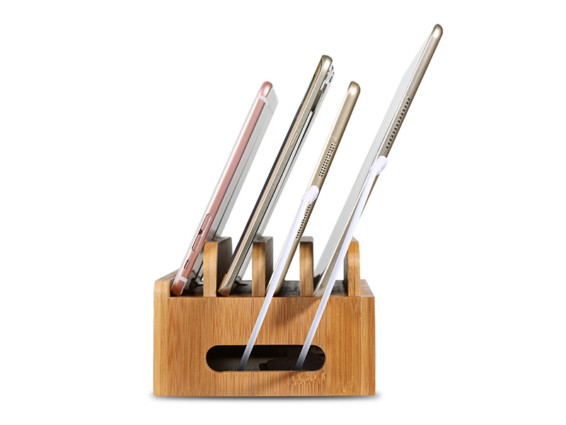 Bamboo Universal Multi Device Cord Organizer Stand