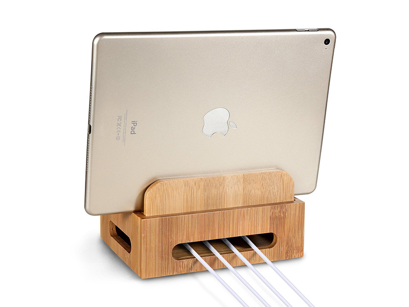 Bamboo Universal Multi Device Cord Organizer Stand